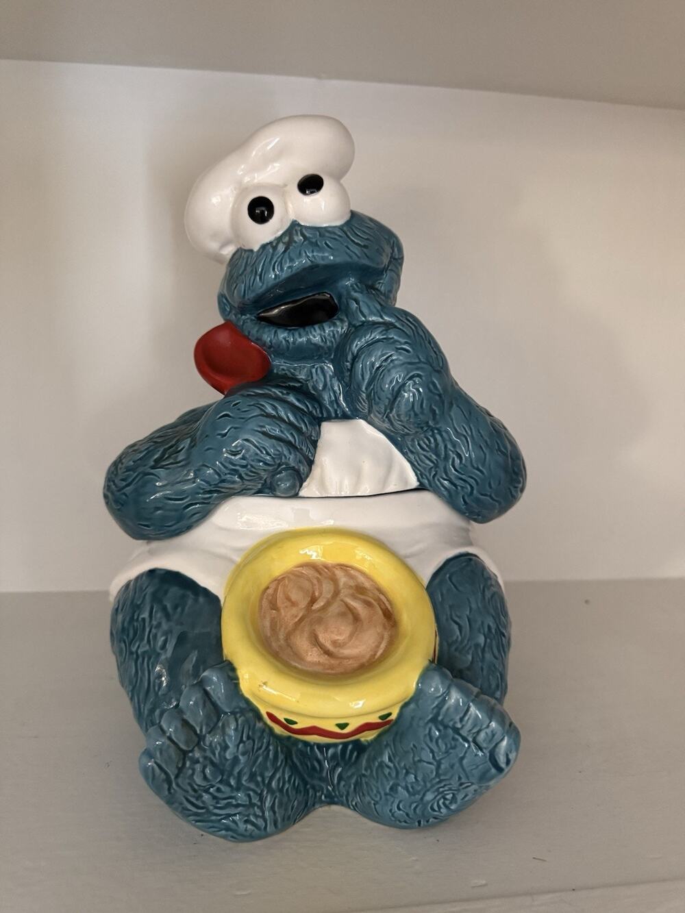 Vintage 1993 Jim Henson Sesame Street Cookie Monster ceramic cookie jar w/ lid